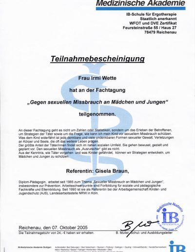 Teilnahmebescheinigung Medizinische Akademie